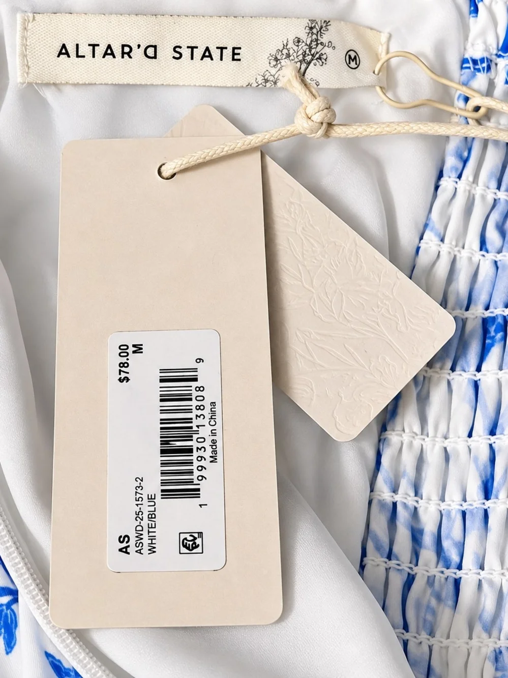 Altar'd State White and Blue Floral Mini Sundress